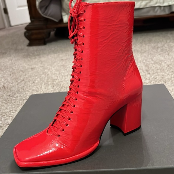 Red dress boot in a block 3’ heel leather wet patent. Brand new. Size 6. - Picture 2 of 7